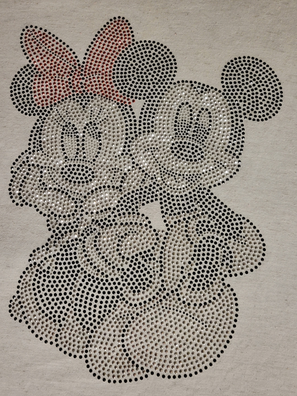 Women's White V-Neck Minnie & Mickey Rhinestone T-Shirt